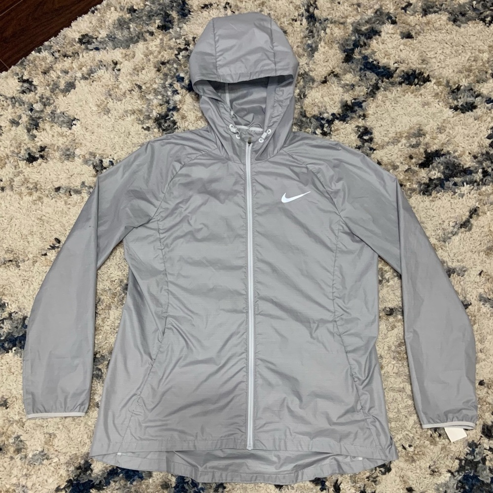 Women’s Large Nike Full Zip Lightweight Hooded Windbreaker Jacket Grey